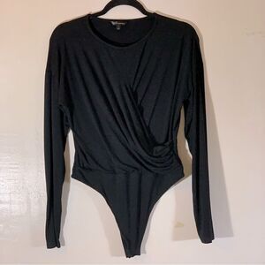 Banana Republic Bodysuit Black Crossover Chest Long Sleeves Sz Large Gorgeous